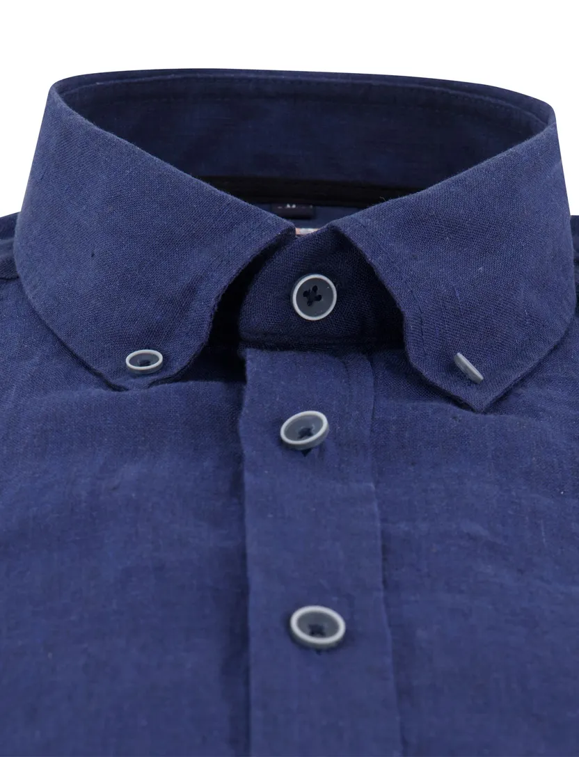 overhemd Casa Moda Casual Fit donkerblauw linnen