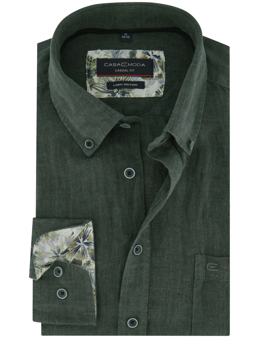 Casa Moda overhemd Casual Fit groen linnen