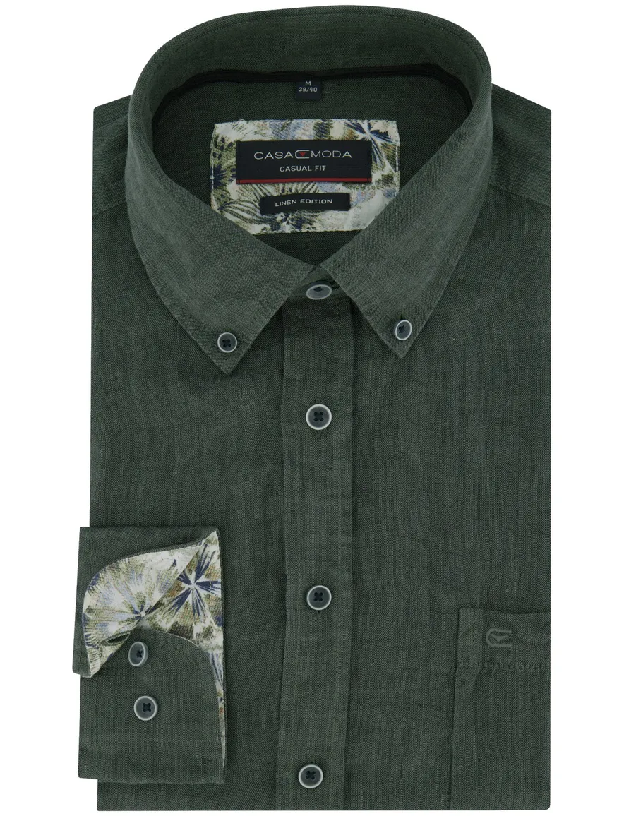 Casa Moda overhemd Casual Fit groen linnen