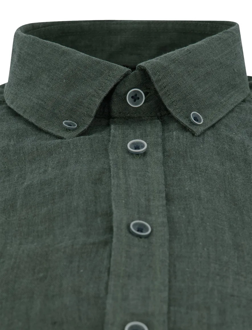 Casa Moda overhemd Casual Fit groen linnen