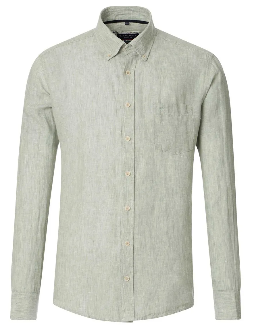 Casa Moda overhemd groen gemeleerd Casual Fit 100% linnen