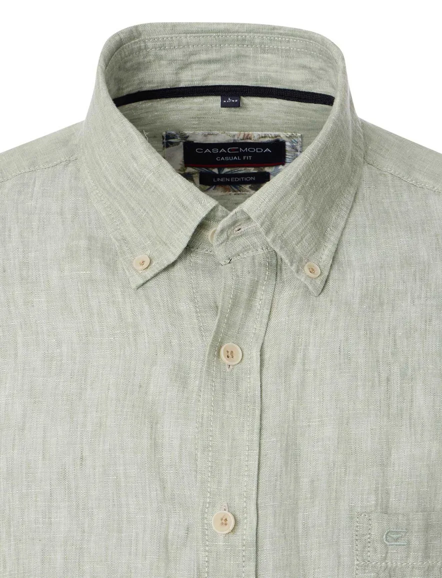 Casa Moda overhemd groen gemeleerd Casual Fit 100% linnen