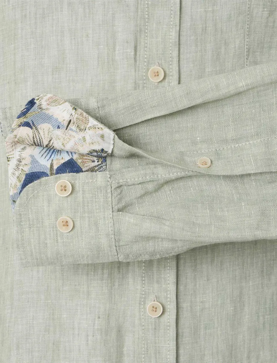 Casa Moda overhemd groen gemeleerd Casual Fit 100% linnen