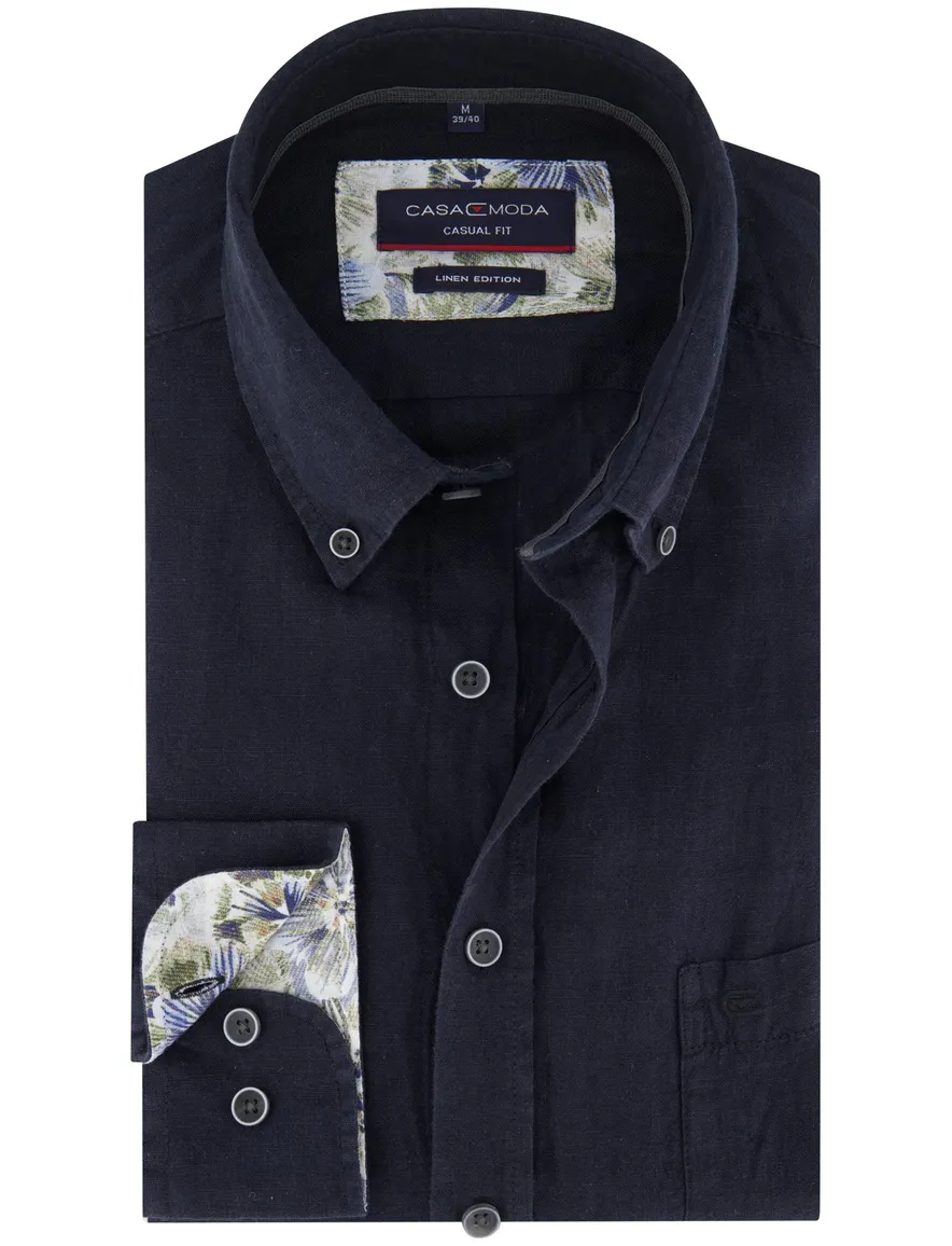 Casa Moda overhemd donkerblauw borstzak