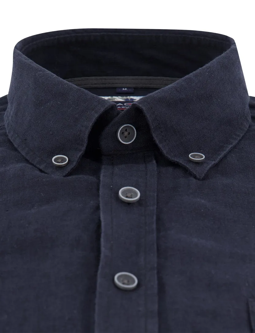 overhemd Casa Moda donkerblauw borstzak linnen