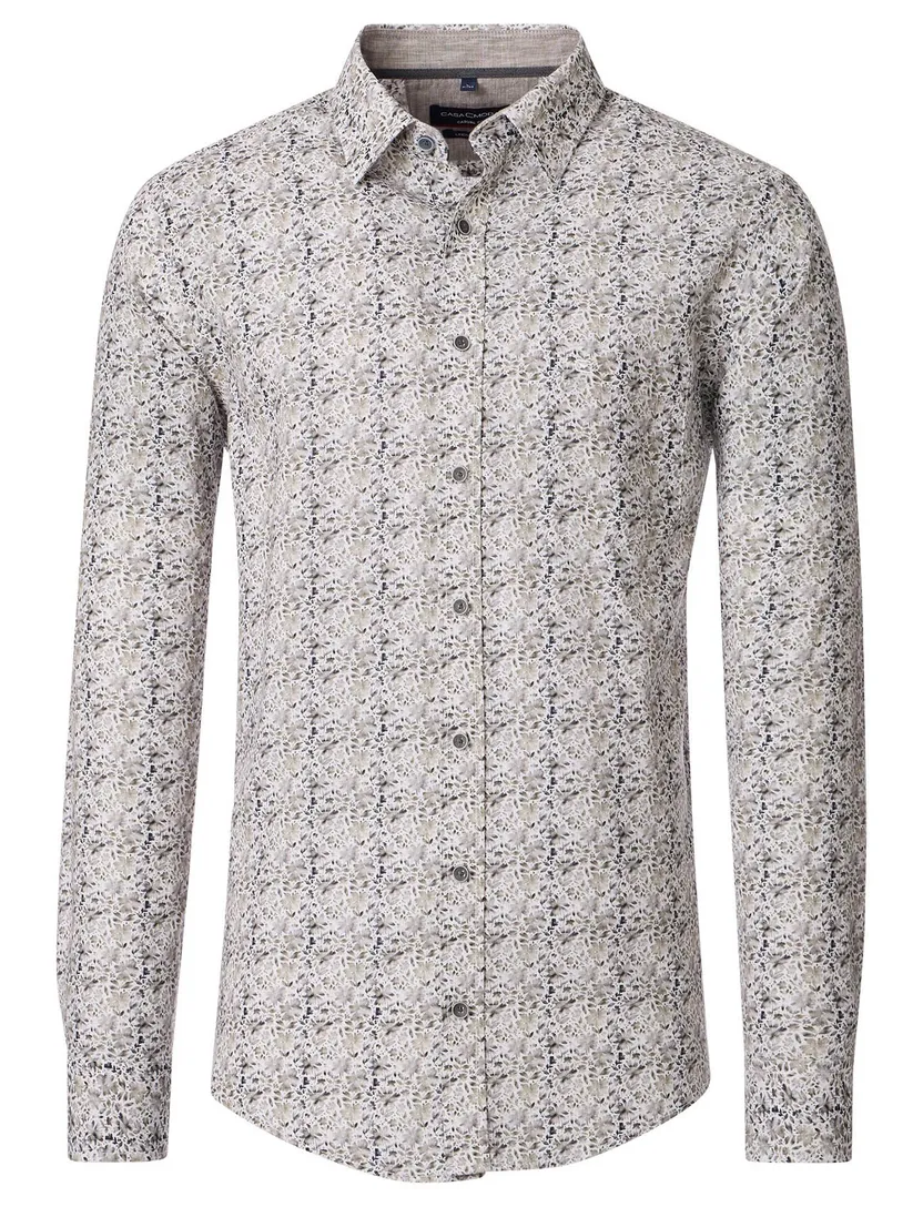 Casa Moda casual overhemd beige geprint wijde fit katoen