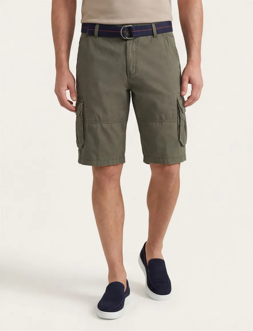 Casa Moda Bermuda groen katoen cargo wijde fit
