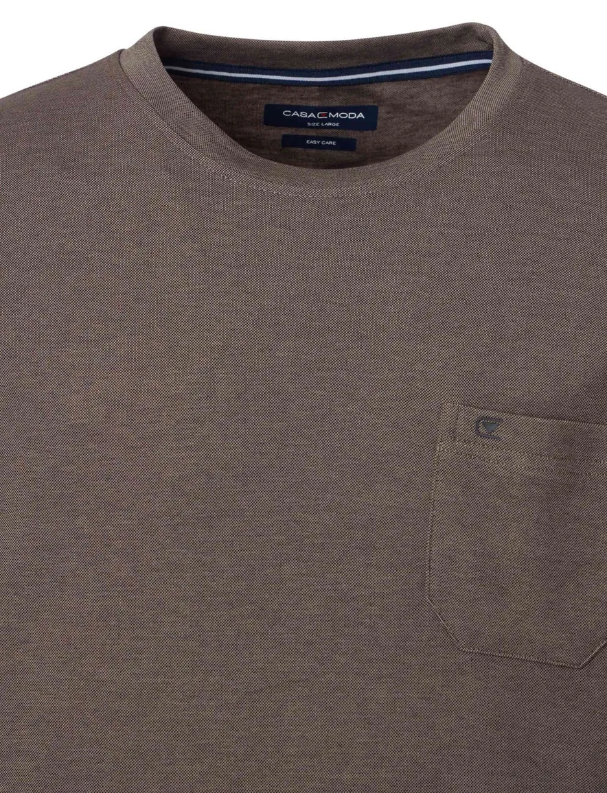 Casa Moda T-shirt bruin effen borstzak wijde fit katoen