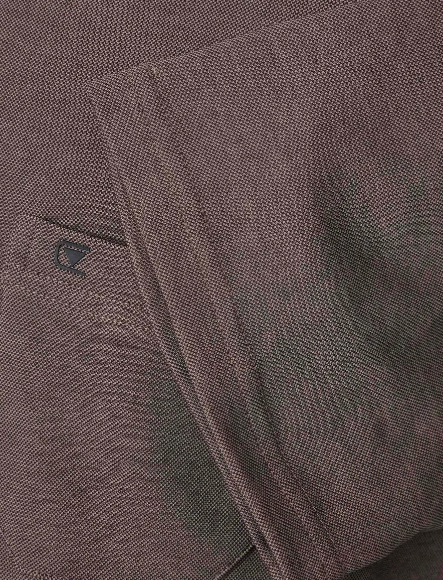 Casa Moda T-shirt bruin effen borstzak wijde fit katoen