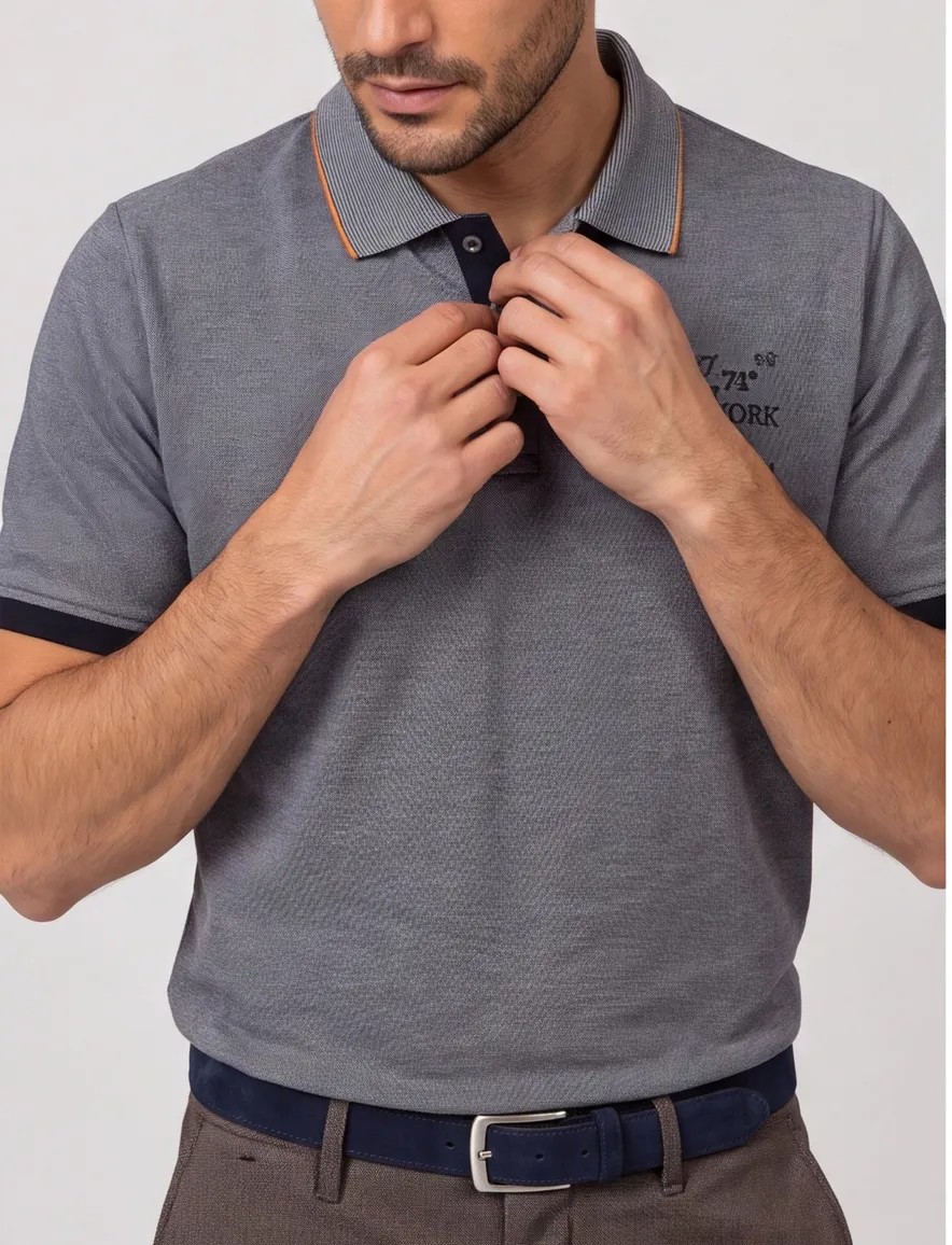 Casa Moda polo blauw pique 3 knoops katoen