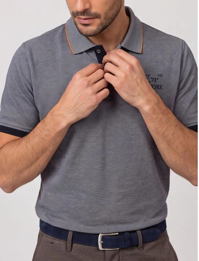 Casa Moda polo blauw pique 3 knoops wijde fit