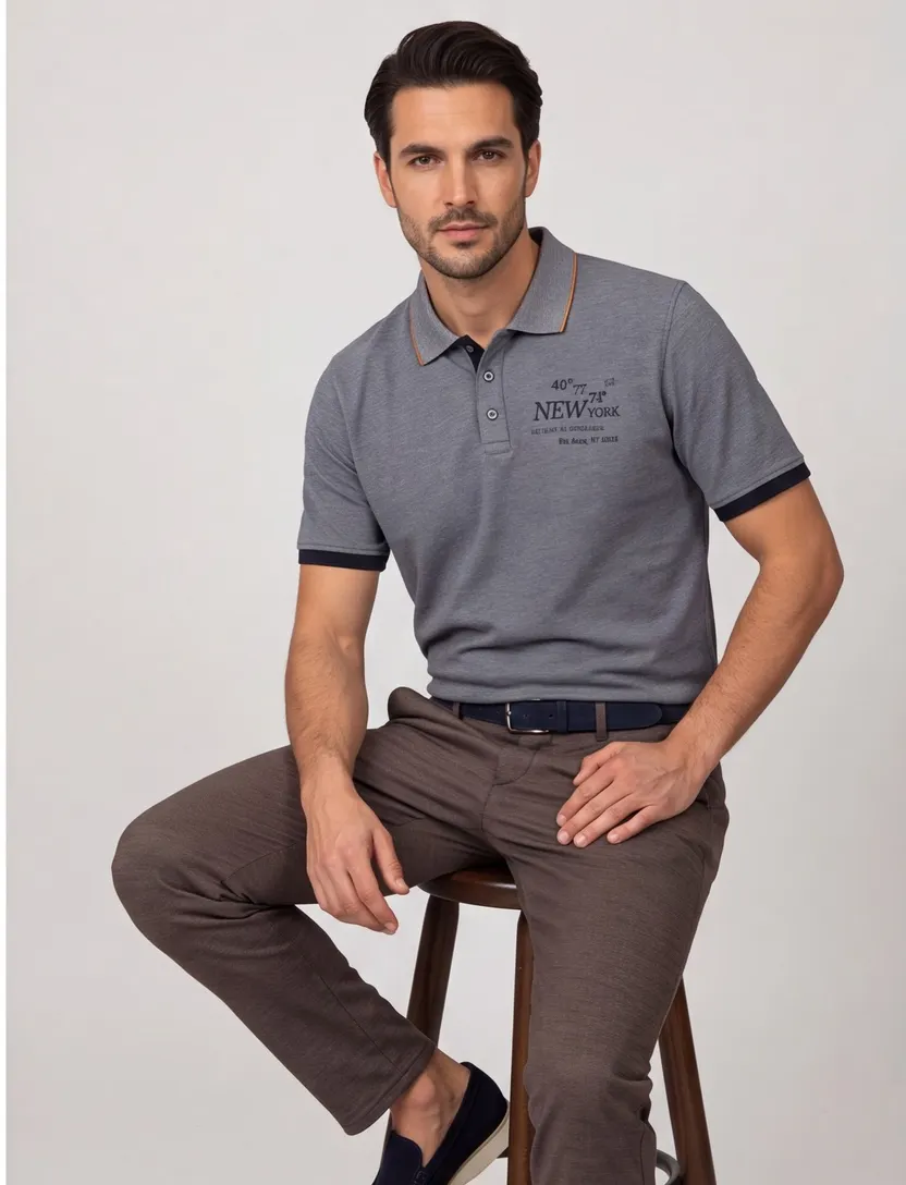 Casa Moda polo blauw pique 3 knoops wijde fit