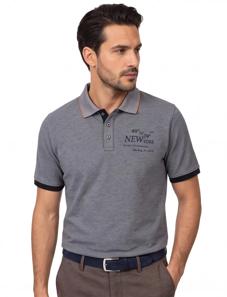 Casa Moda polo blauw pique 3 knoops katoen