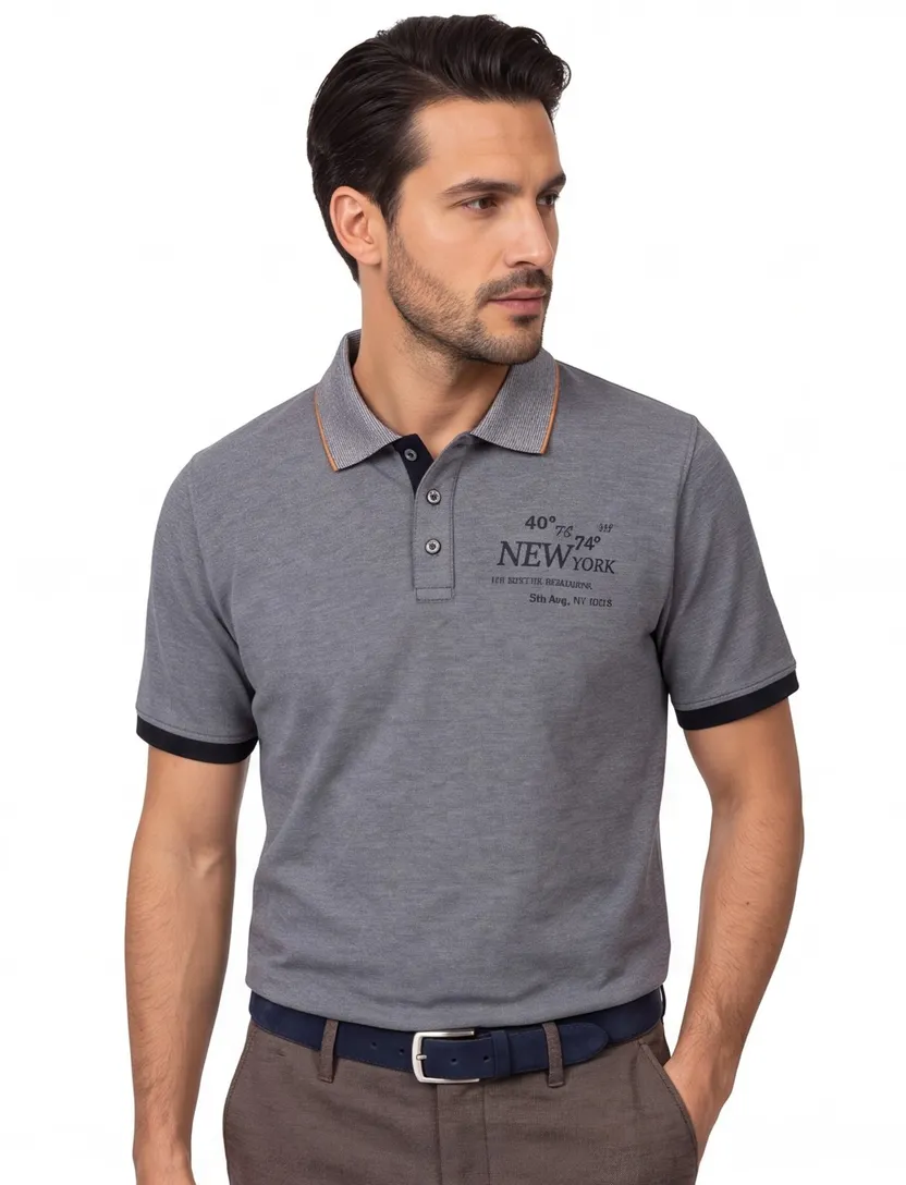 Casa Moda polo blauw pique 3 knoops wijde fit