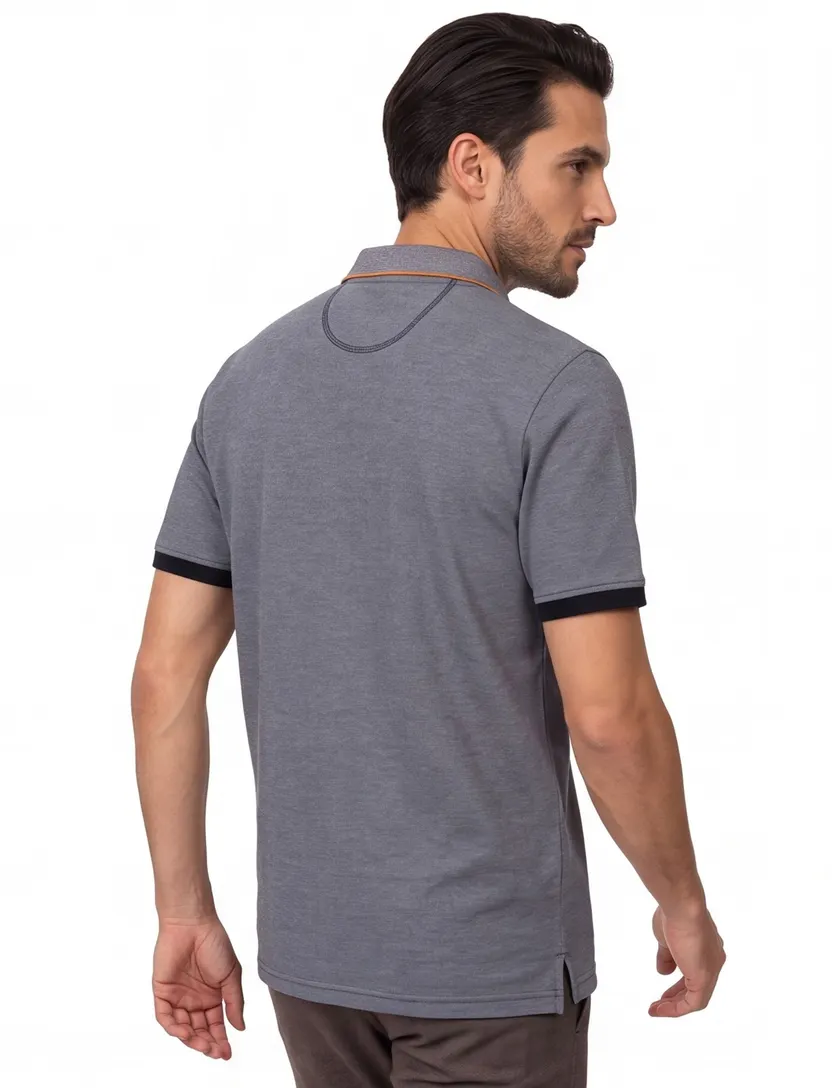 Casa Moda polo blauw pique 3 knoops wijde fit