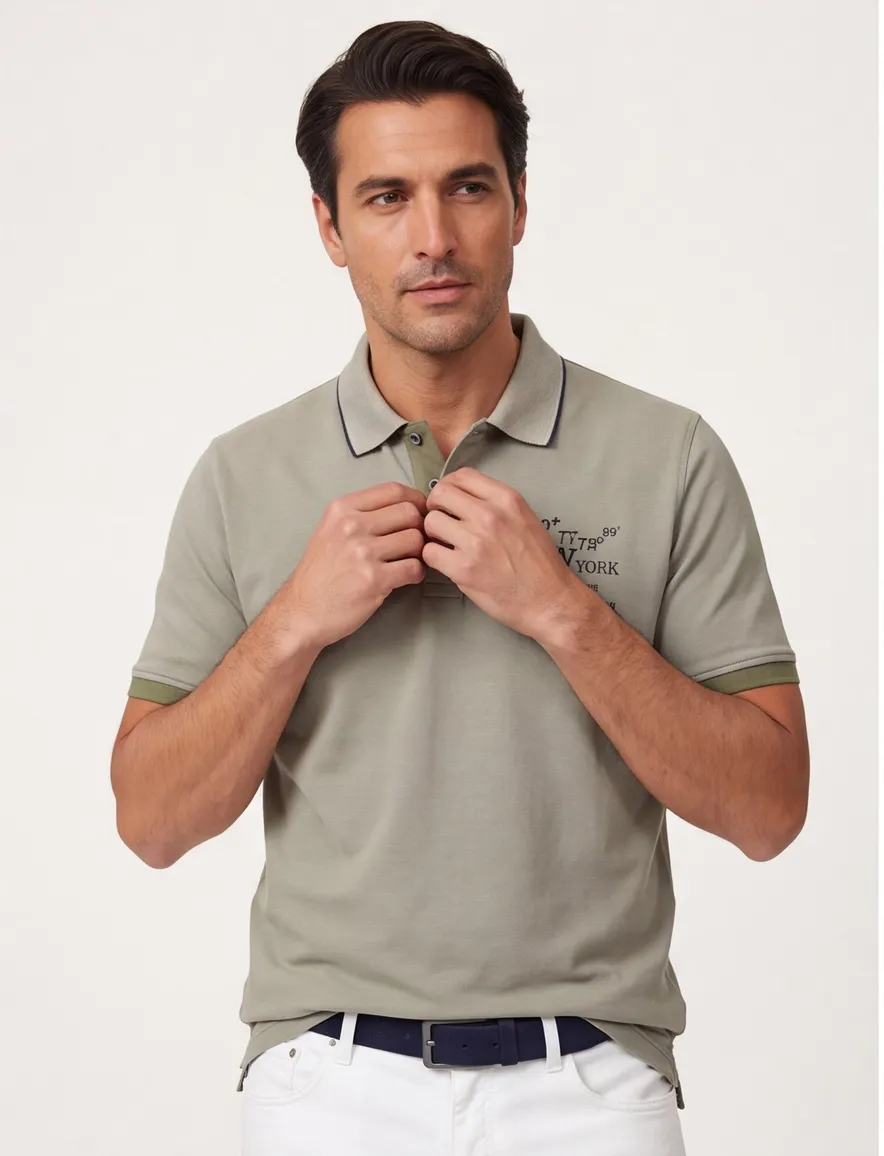 Casa Moda polo groen 3 knoops katoen wijde fit