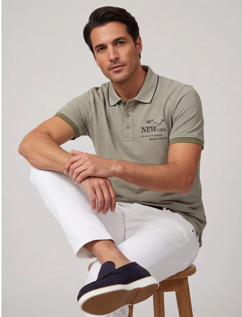 Casa Moda polo groen 3 knoops wijde fit pique