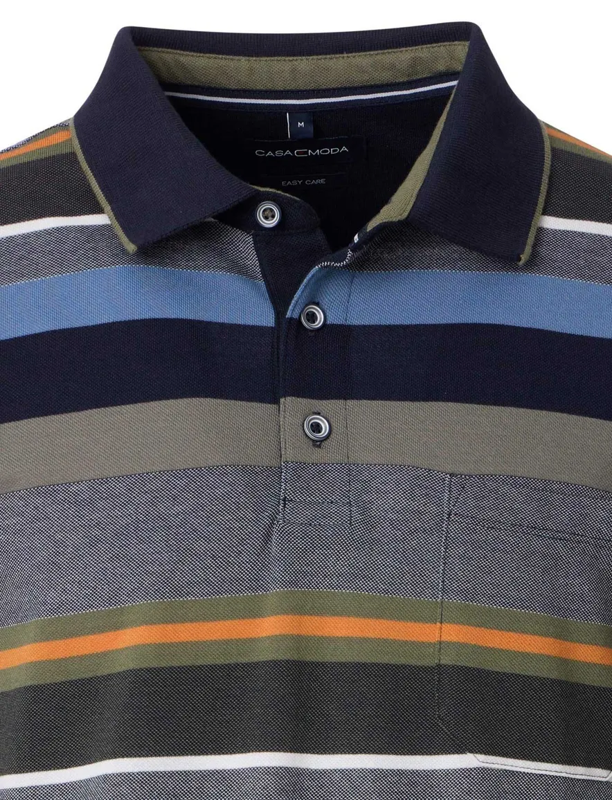 Casa Moda polo grijs groen gestreept met borstzak