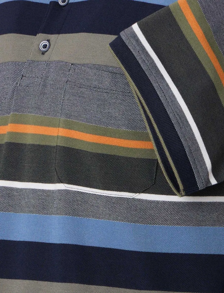 Casa Moda polo grijs groen gestreept met borstzak