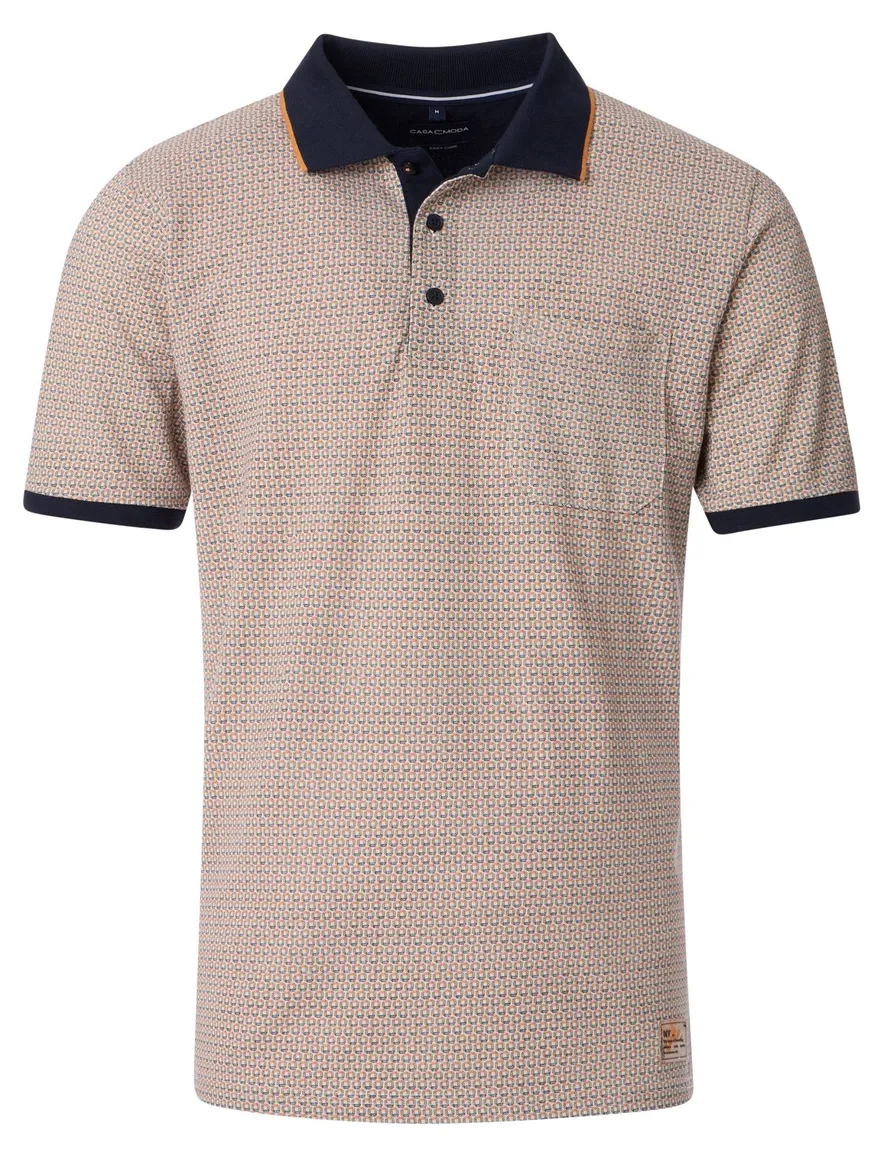 Casa Moda polo donkerblauw geprint 3 knoops