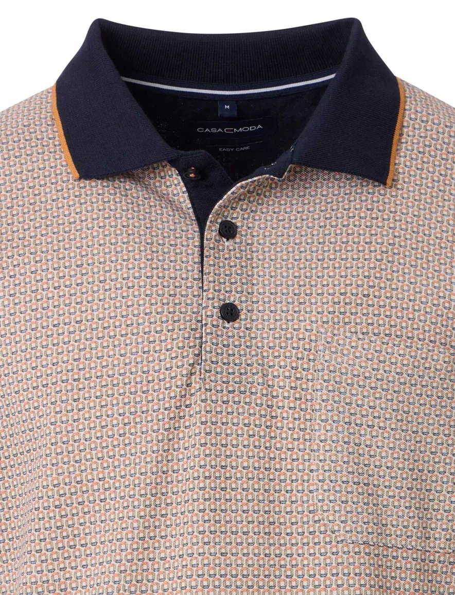 Casa Moda polo donkerblauw geprint 3 knoops