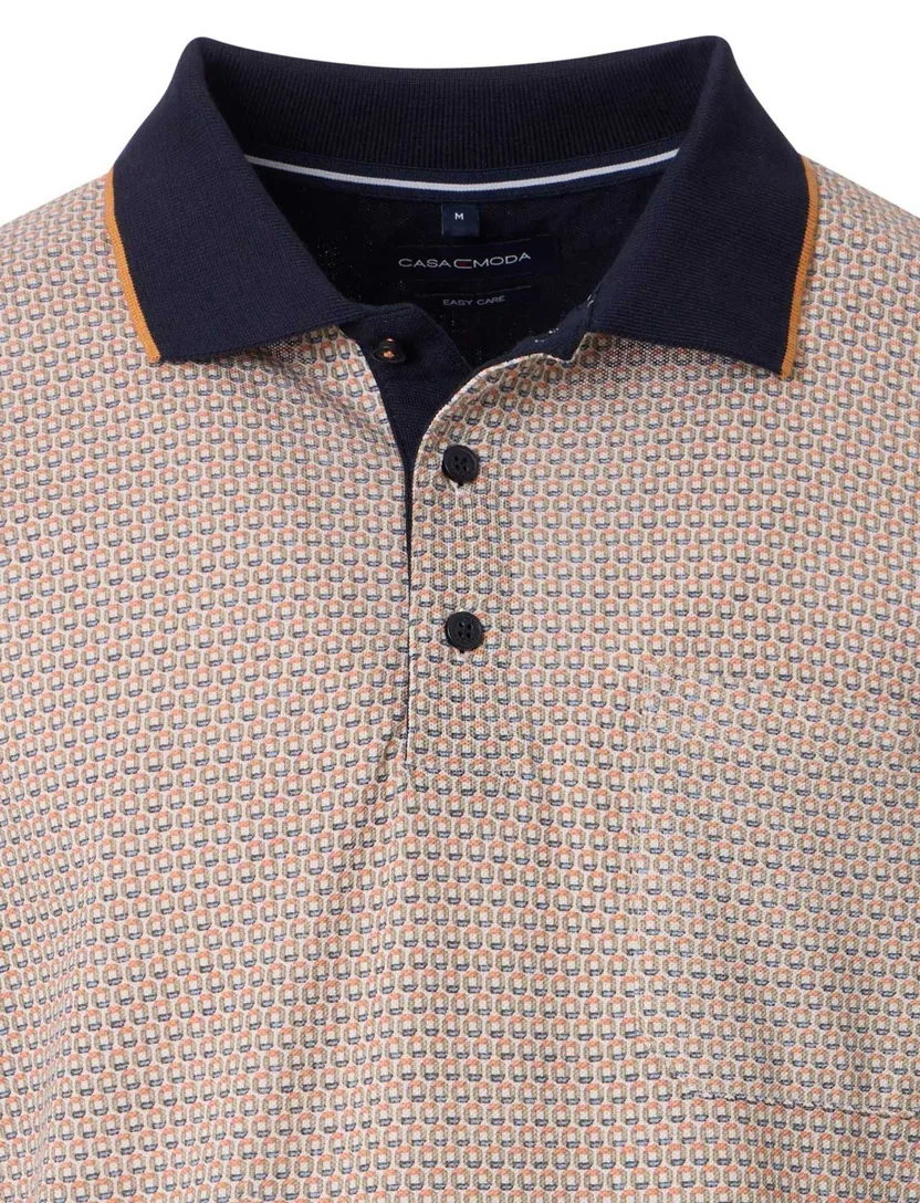 Casa Moda polo donkerblauw geprint met borstzak