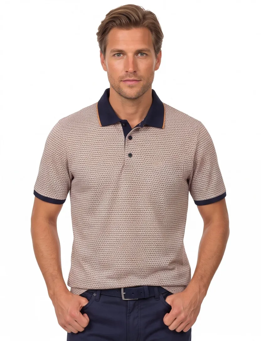 Casa Moda polo donkerblauw geprint met borstzak