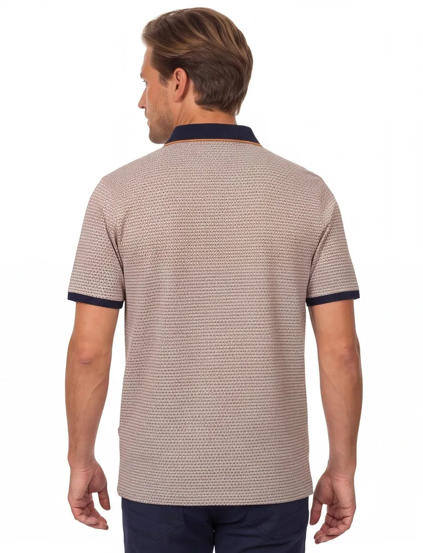 Casa Moda polo donkerblauw geprint met borstzak