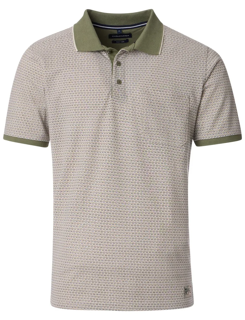 Casa Moda polo groen geprint regular fit