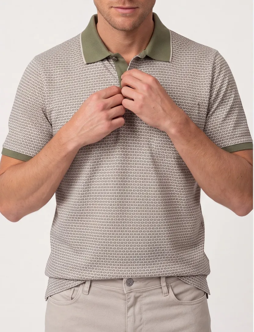 Casa Moda polo groen geprint regular fit
