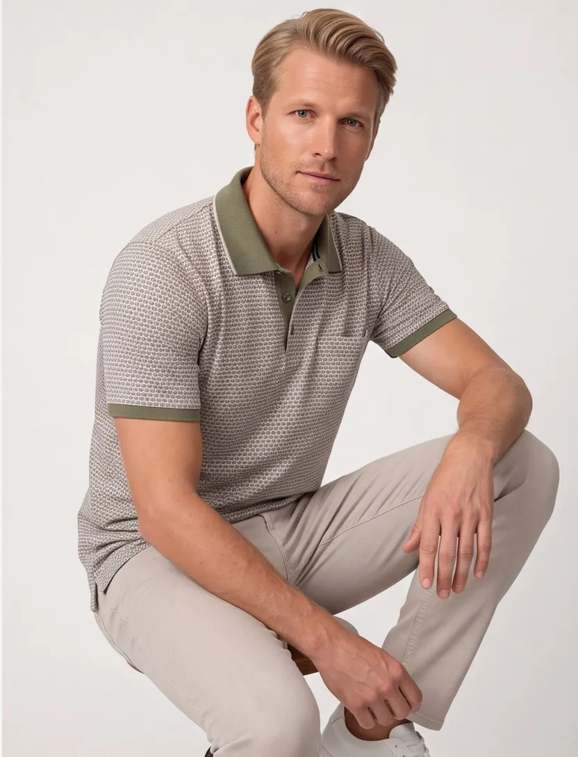 Casa Moda polo groen geprint regular fit