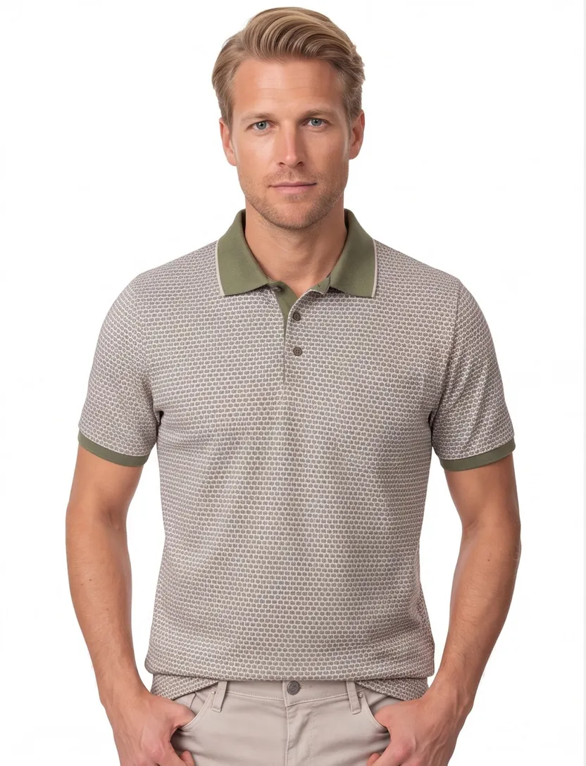 Casa Moda polo groen geprint regular fit