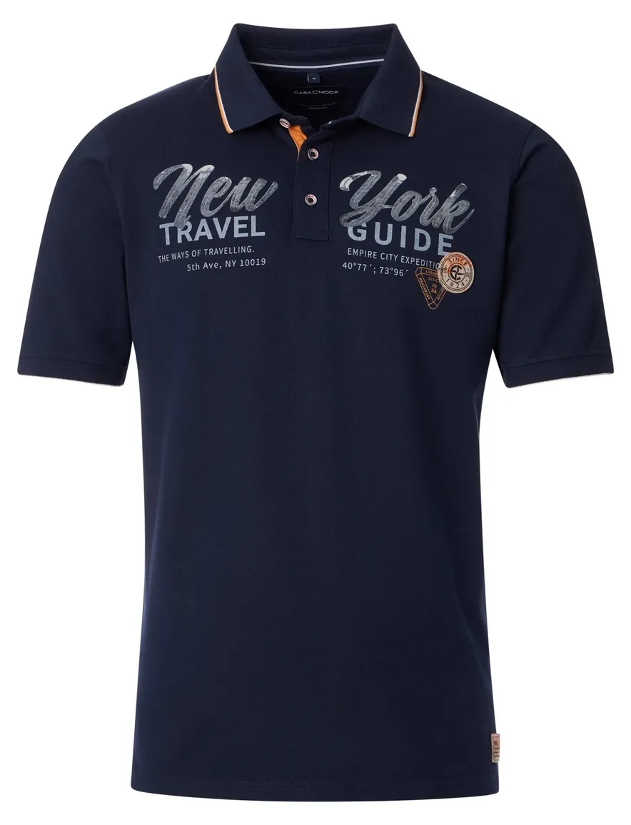Casa Moda polo donkerblauw opdruk korte mouw