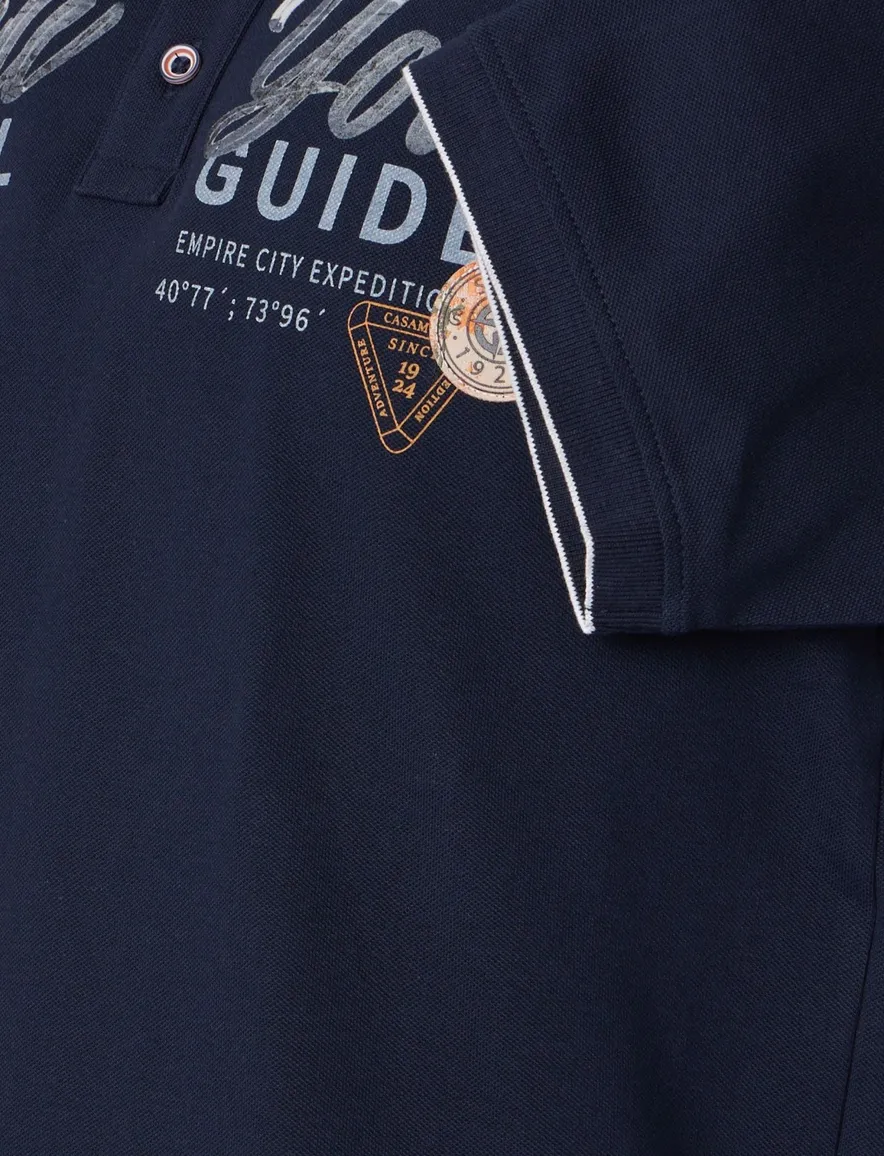Casa Moda polo donkerblauw opdruk korte mouw
