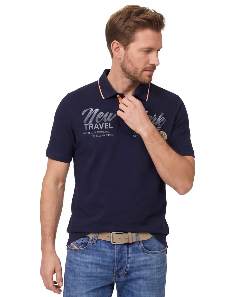 Casa Moda polo donkerblauw opdruk korte mouw