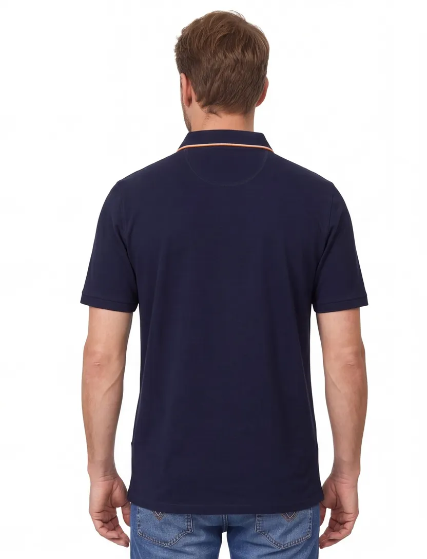 Casa Moda polo donkerblauw opdruk effen