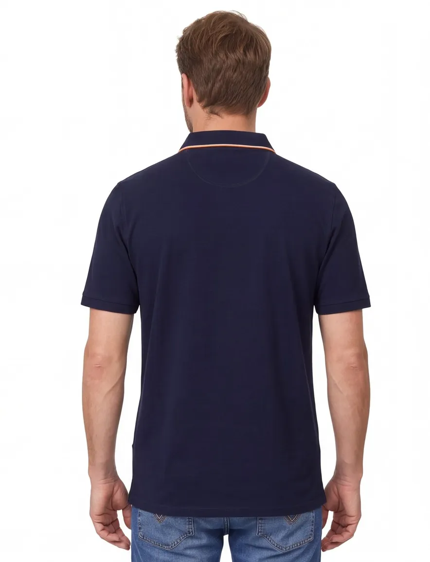 Casa Moda polo donkerblauw opdruk korte mouw