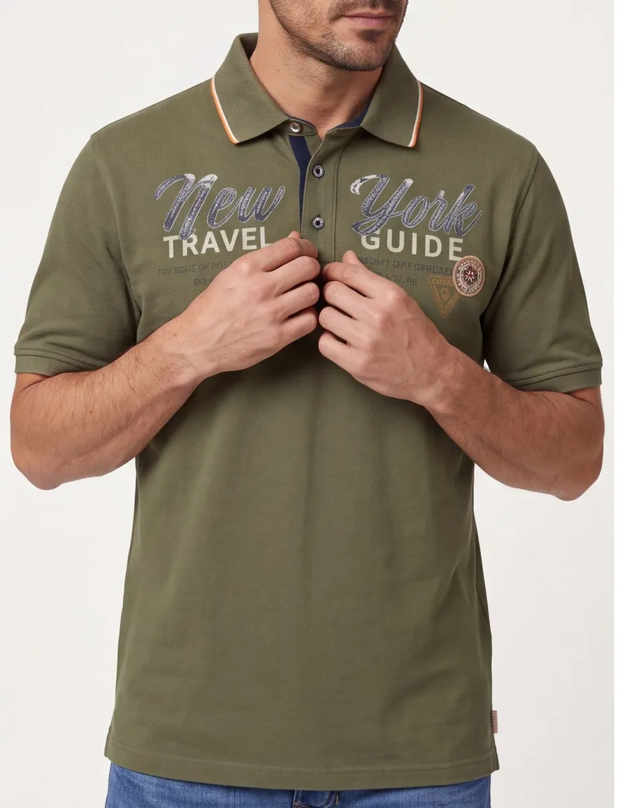 Casa Moda polo groen opdruk regular fit