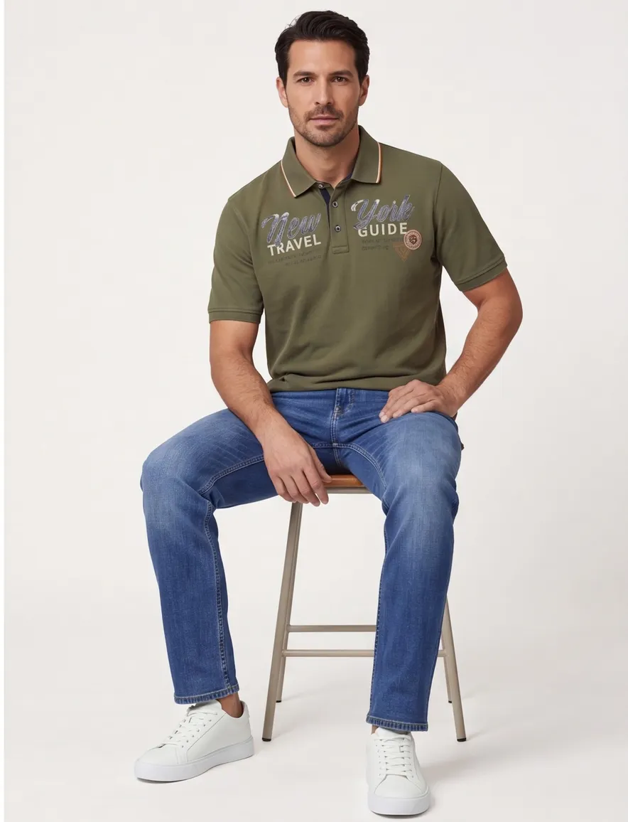 Casa Moda polo groen opdruk regular fit