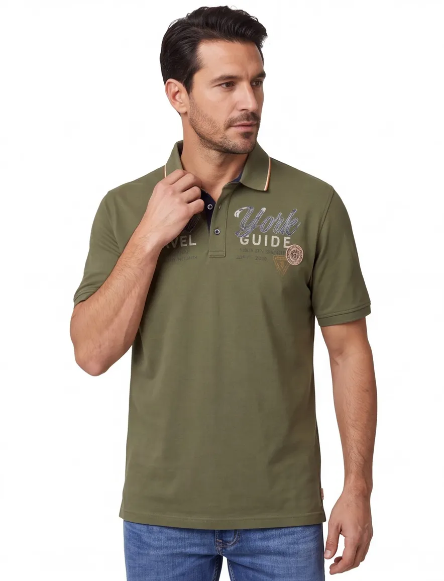 Casa Moda polo groen opdruk regular fit