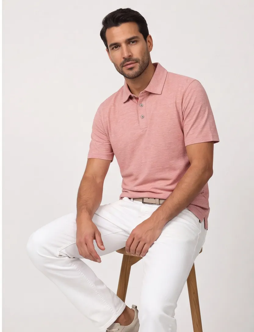 Casa Moda polo roze gemêleerd regular fit