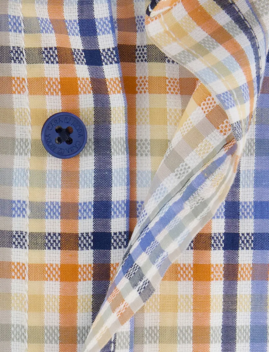 Casa Moda overhemd korte mouw oranje geruit katoen