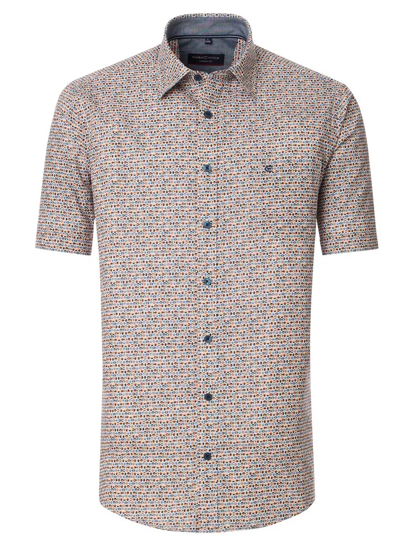 Casa Moda overhemd oranje geprint Casual Fit