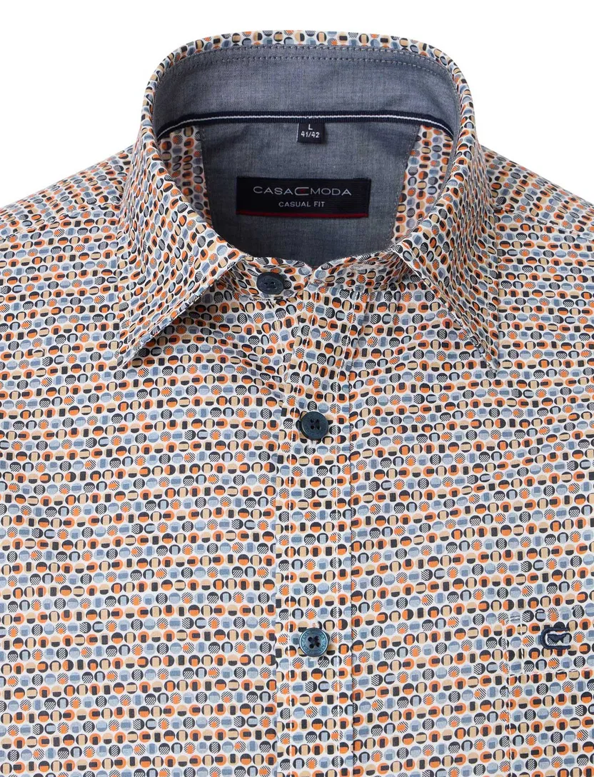 Casa Moda overhemd oranje geprint Casual Fit