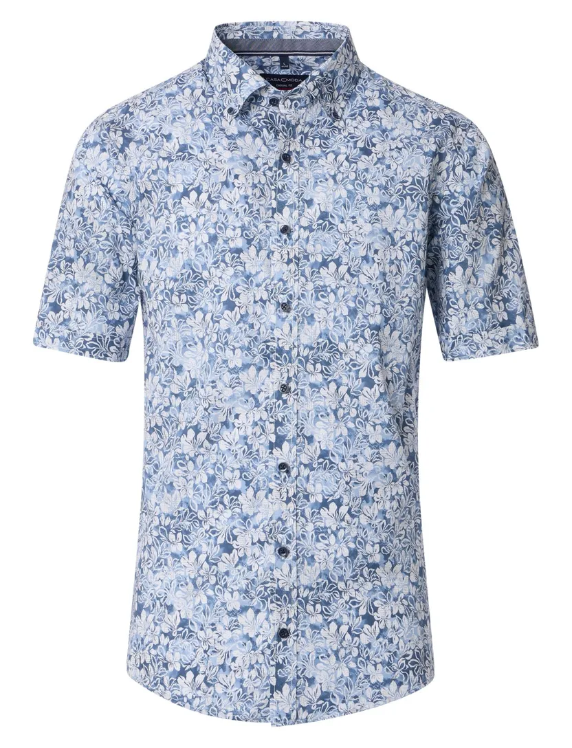 Casa Moda overhemd blauw geprint korte mouw wijde fit