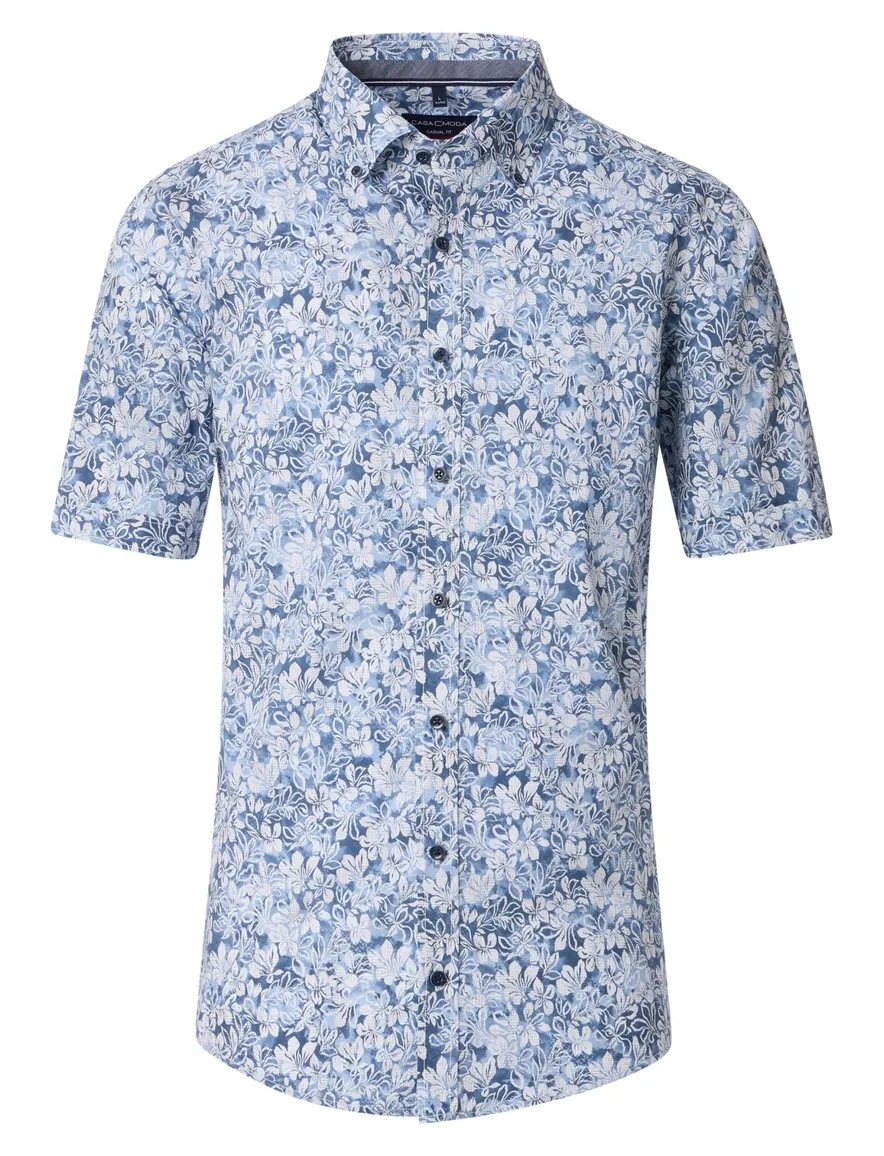 Casa Moda overhemd geprint blauw korte mouw katoen