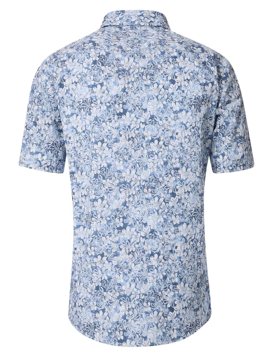 Casa Moda overhemd geprint blauw korte mouw katoen