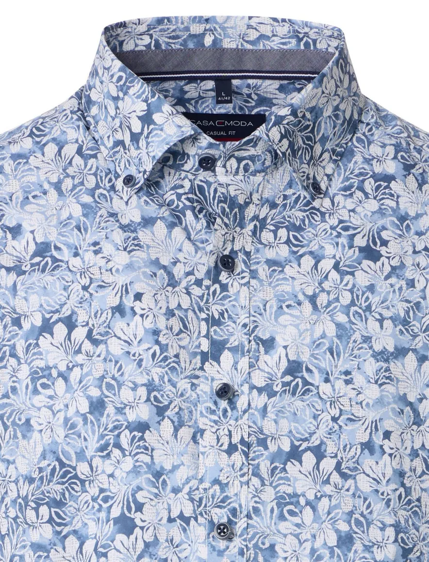 Casa Moda overhemd geprint blauw korte mouw katoen