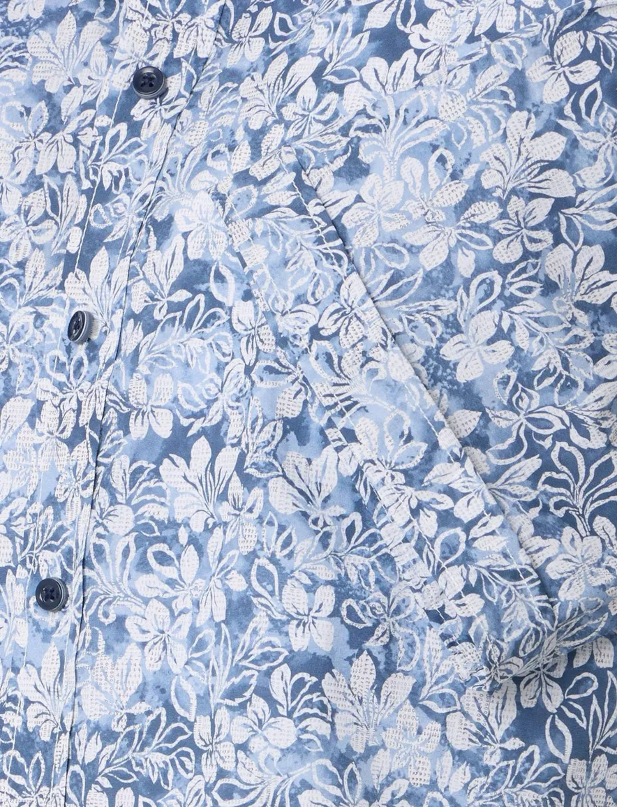 Casa Moda overhemd geprint blauw korte mouw katoen