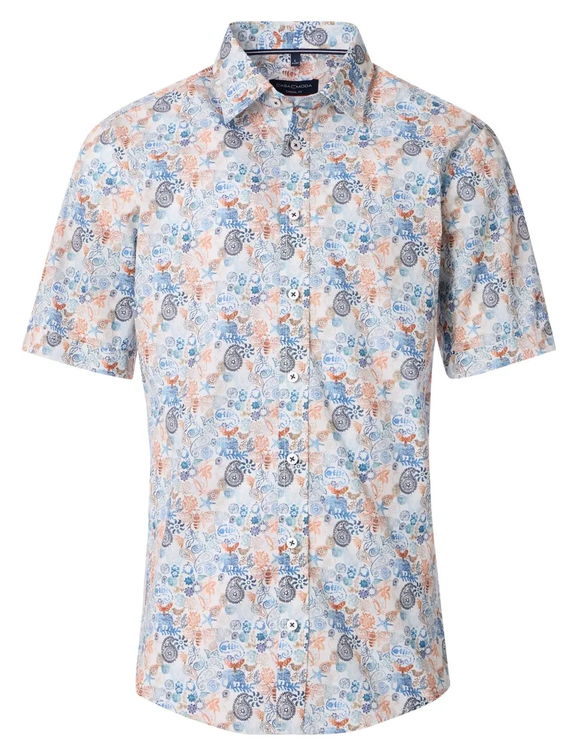 Casa Moda overhemd geprint blauw korte mouw katoen
